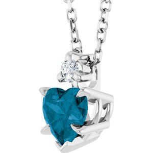 14K White Gold Heart 5 X 5Mm G-H I1 Natural London Blue Topaz And .03 Ct Natural Diamond Slide Necklace, Length: 18 In