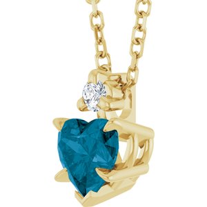14K Yellow Gold Heart 5 X 5Mm G-H I1 Natural London Blue Topaz And .03 Ct Natural Diamond Slide Necklace, Length: 18 In