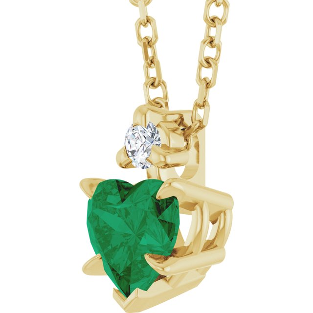 14K Yellow Or White Gold Heart 5 X 5Mm I1, G-H 16-18 In Polished Lab-Grown Emerald And .03 Ct Natural Diamond Slide Necklace