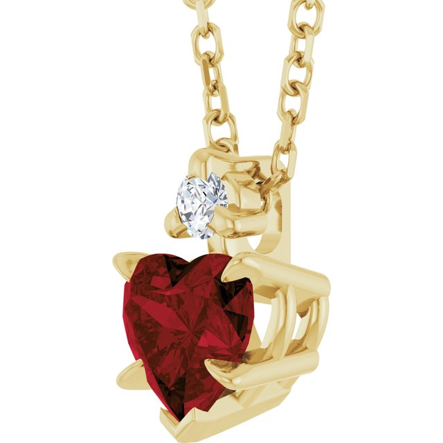 14K Yellow Or White Gold Heart 5 X 5Mm I1, G-H 16-18 In Polished Natural Mozambique Garnet And .03 Ct Natural Diamond Slide Necklace