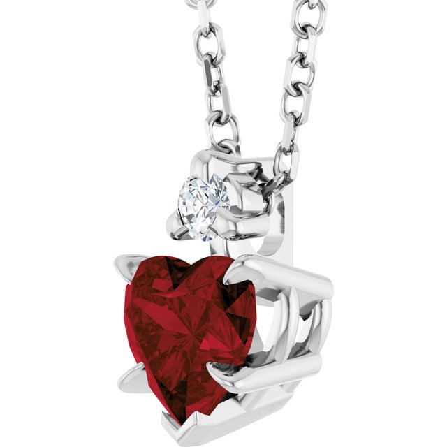 14K Yellow Or White Gold Heart 5 X 5Mm I1, G-H 16-18 In Polished Natural Mozambique Garnet And .03 Ct Natural Diamond Slide Necklace