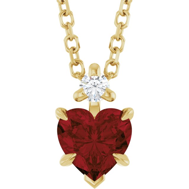 14K Yellow Or White Gold Heart 5 X 5Mm I1, G-H 16-18 In Polished Natural Mozambique Garnet And .03 Ct Natural Diamond Slide Necklace