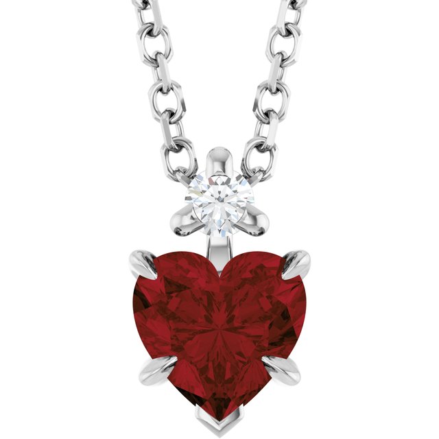 14K Yellow Or White Gold Heart 5 X 5Mm I1, G-H 16-18 In Polished Natural Mozambique Garnet And .03 Ct Natural Diamond Slide Necklace