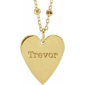 14K Yellow Gold 15.6 X 12 Mm 16 In Polished Engravable Heart Necklace