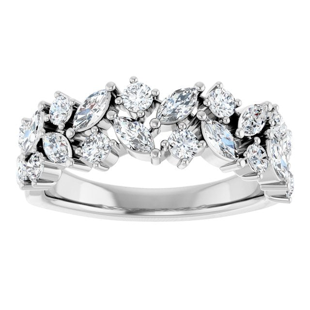 14K White Gold Round Polished 1 1/3 Ctw Natural Diamond Anniversary Band, Size 7