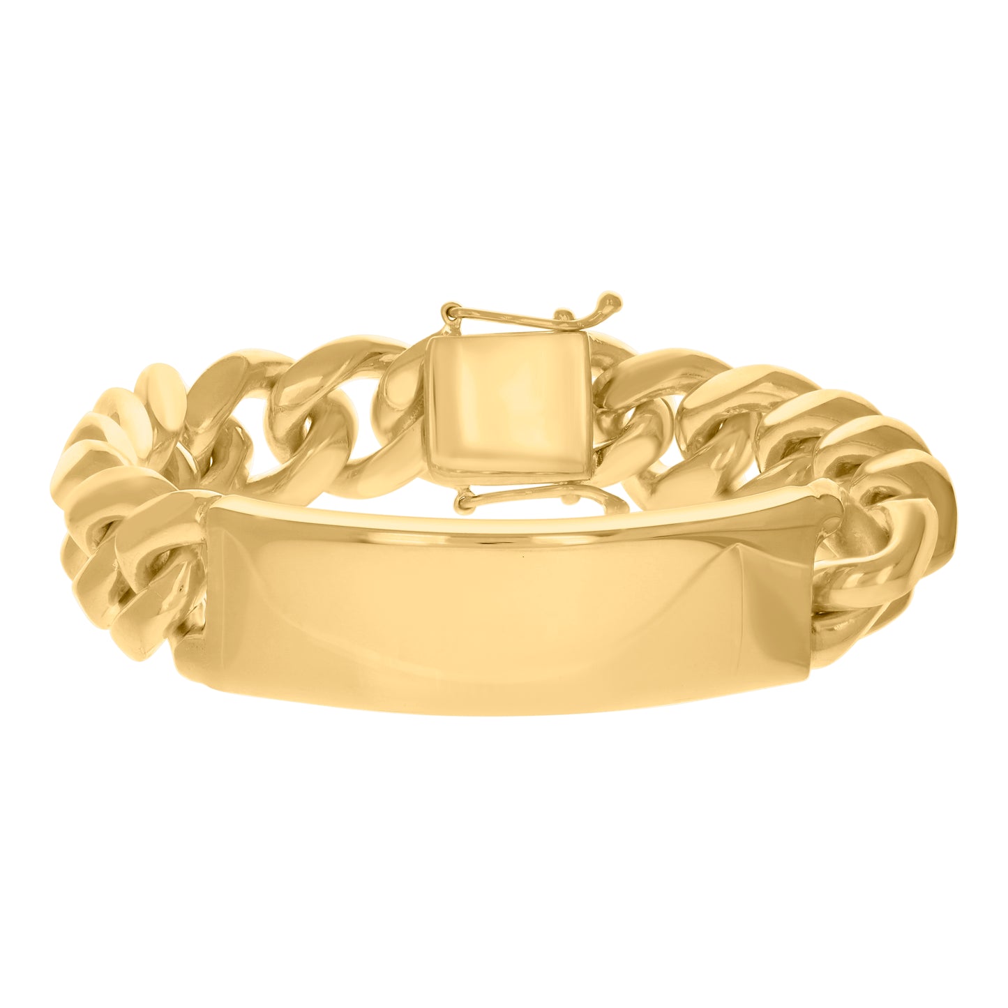 925-Sterling-Yellow Tone Solid Miami Cuban Id Bracelet