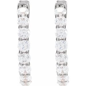 14K White Gold Pair Round Shape 2.8Mm I1, Gh 2 1/5 Ctw Natural Diamond Inside-Outside Hoop Earrings, Length: 19.7 Mm, Thickness: 2.9 Mm