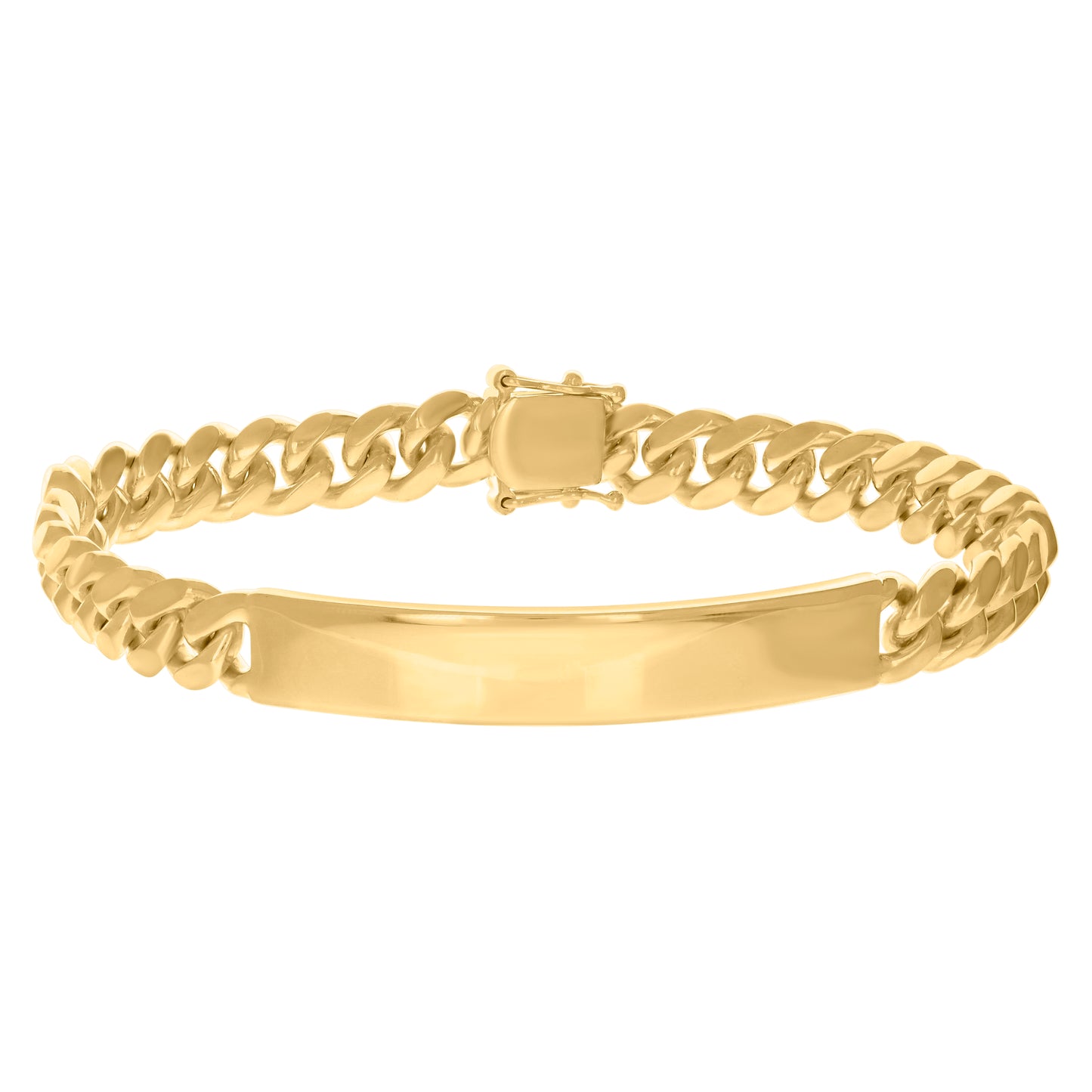 925-Sterling-Yellow Tone Solid Miami Cuban Id Bracelet