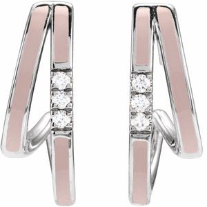 14K White Gold Pair Round Shape 1.5Mm I1, Gh 1/10 Ctw Natural Diamond Pink Enamel Hoop Earrings, Length: 17.3 Mm, Thickness: 5.6 Mm