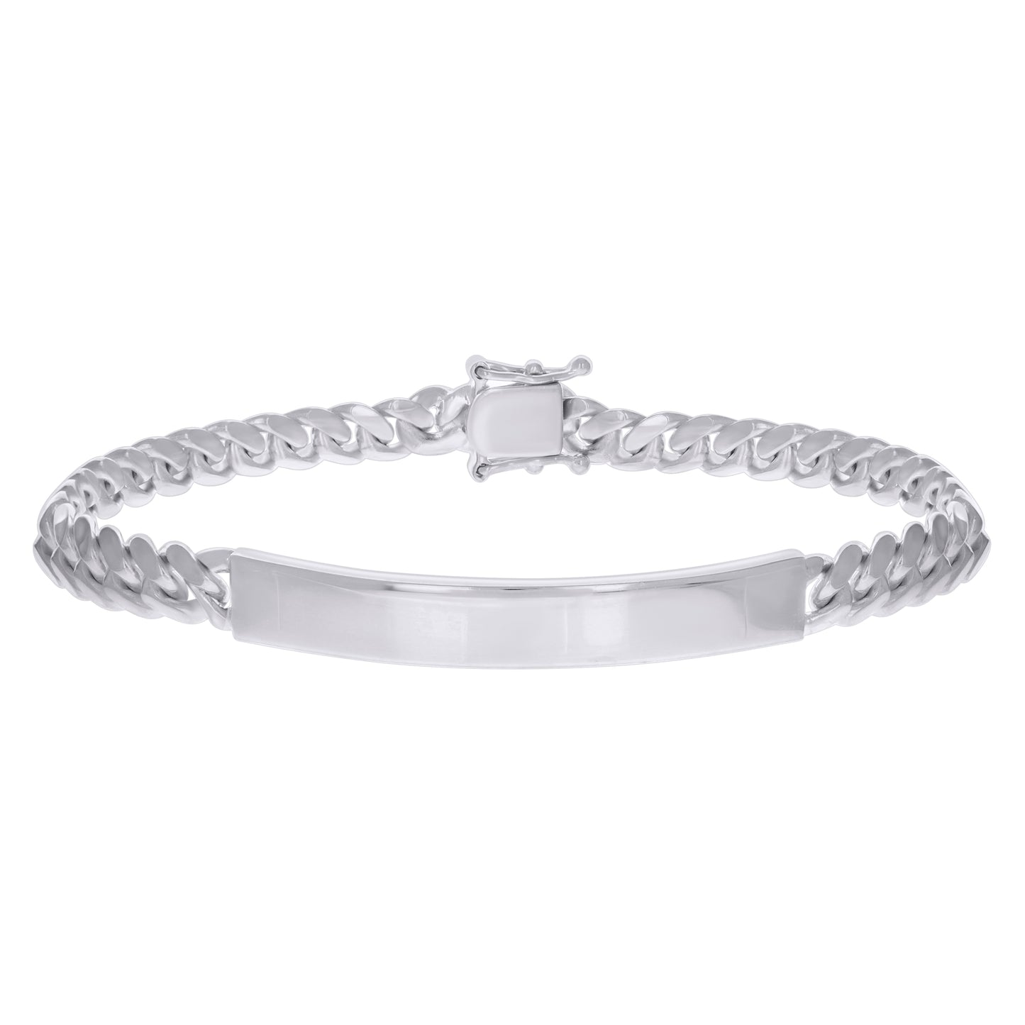 Sterling Rhodium Solid Miami Cuban Id Bracelet