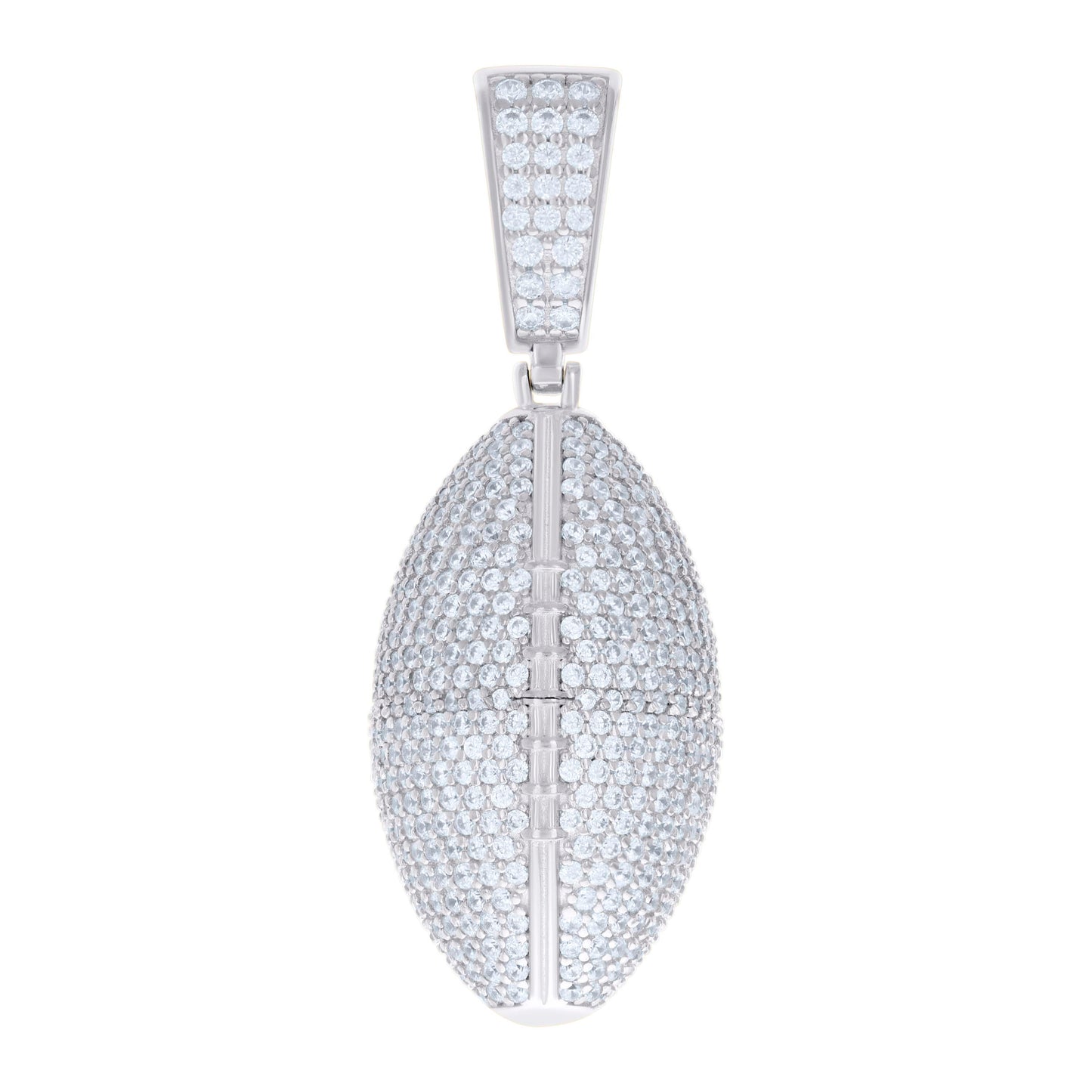 Sterling Silver Mens Cubic-Zirconia Football Sports Pendant