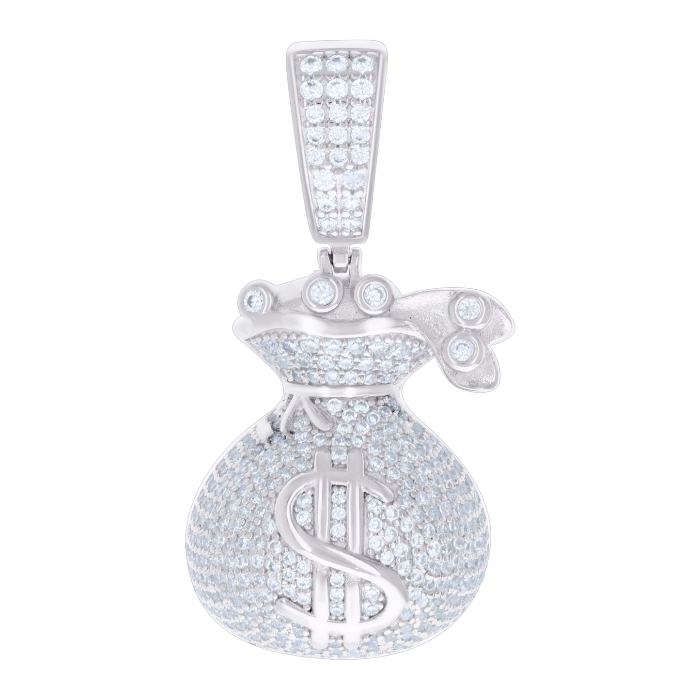 Sterling Silver Mens Cubic-Zirconia Money Bag Currency Pendant