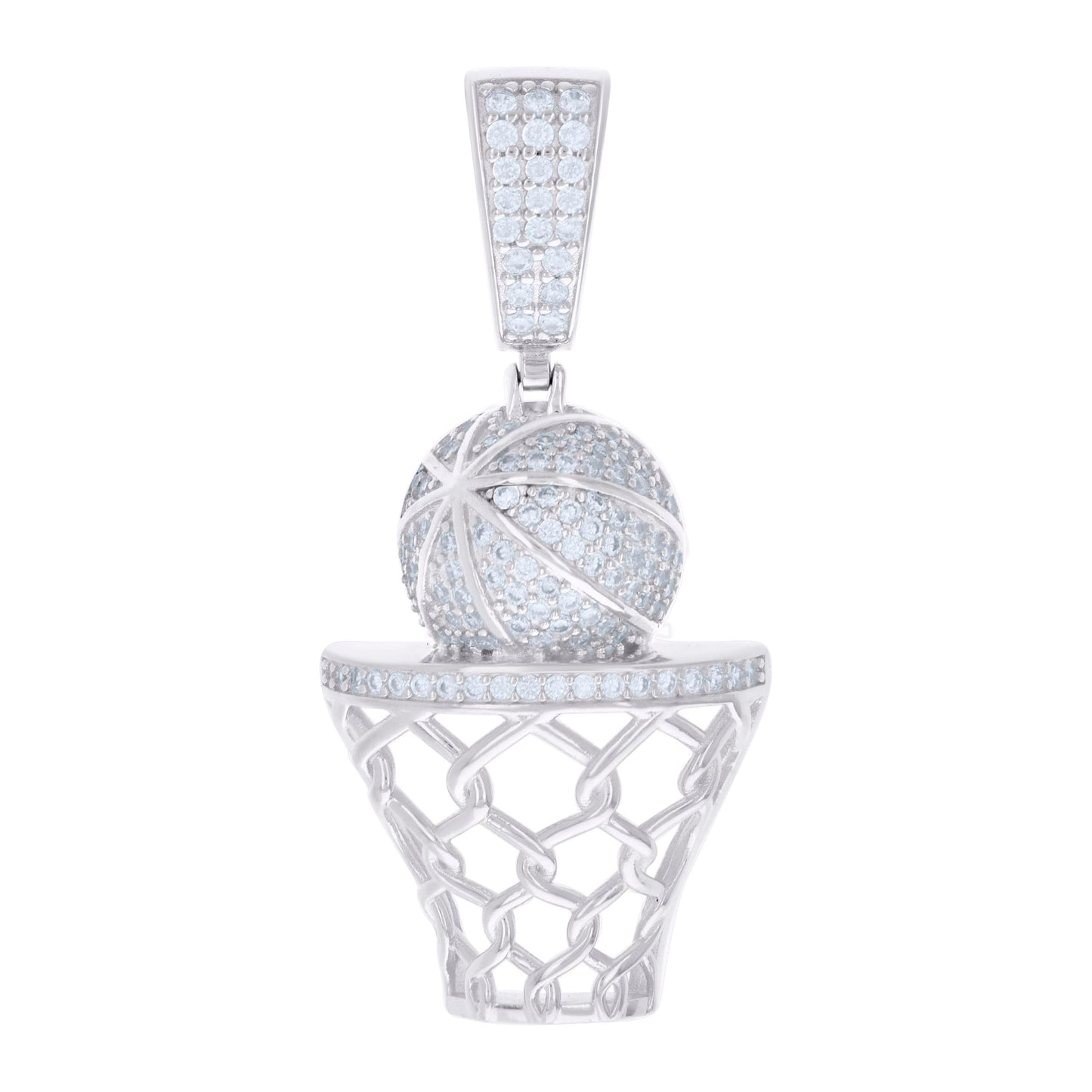 Sterling Silver Mens Cubic-Zirconia Basket Ball Sports Pendant