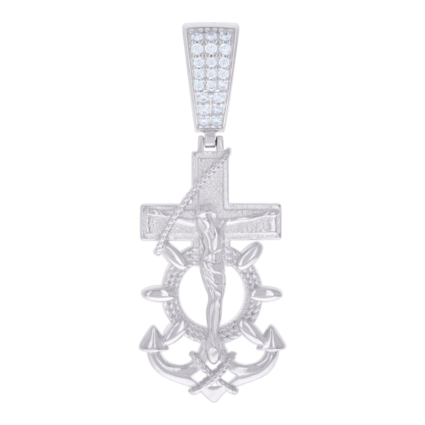 Sterling Silver Or Yellow-tone Mens Cubic-Zirconia Anchor Crucifix Religious Pendant