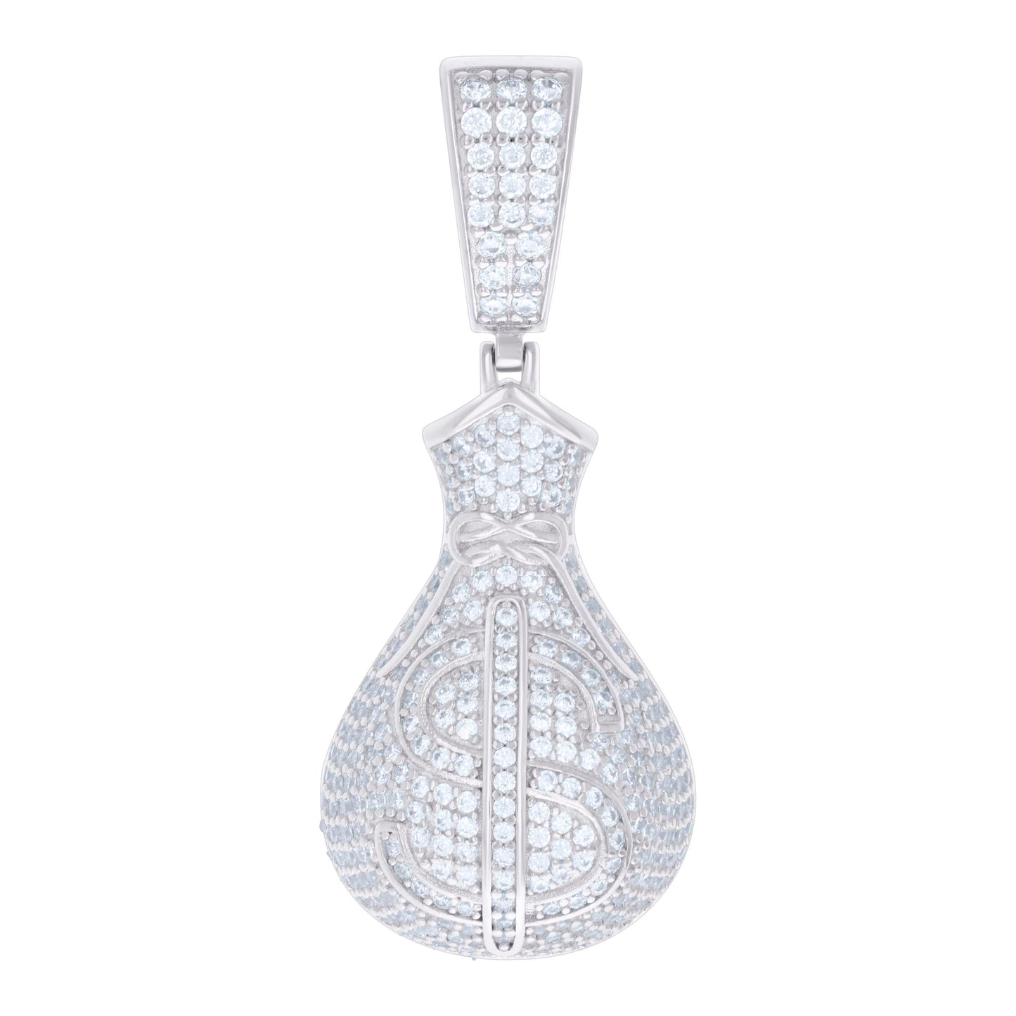 Sterling Silver Mens Cubic-Zirconia Money Bag Currency Pendant