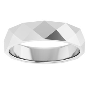 14K White Gold Polished Diamond Pattern Wedding Band