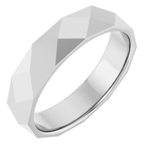 14K White Gold Polished Diamond Pattern Wedding Band