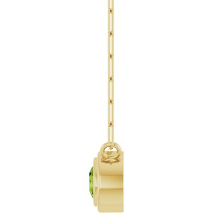 14K Yellow Gold Round 4 Mm Natural Peridot Bezel-Set Necklace, Length: 18 In