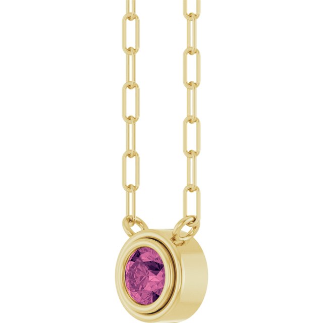 14K Yellow Or White Gold Or Sterling Silver Round 18 In Polished Natural Gemstone Bezel-Set Necklace