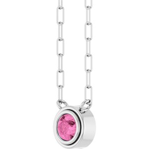 14K White Gold Round 4 Mm Natural Pink Sapphire Bezel-Set Necklace, Length: 18 In