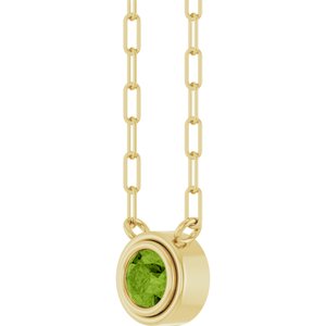 14K Yellow Gold Round 4 Mm Natural Peridot Bezel-Set Necklace, Length: 18 In