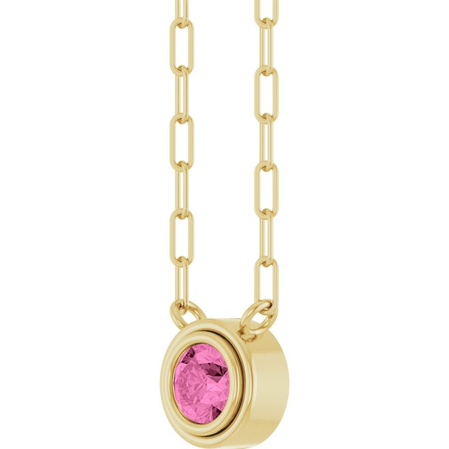 14K Yellow Or White Gold Or Sterling Silver Round 18 In Polished Natural Gemstone Bezel-Set Necklace