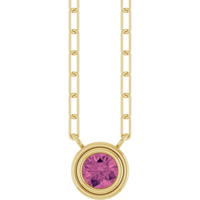 14K Yellow Or White Gold Or Sterling Silver Round 18 In Polished Natural Gemstone Bezel-Set Necklace