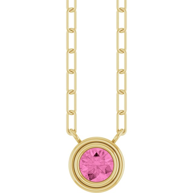 14K Yellow Or White Gold Or Sterling Silver Round 18 In Polished Natural Gemstone Bezel-Set Necklace