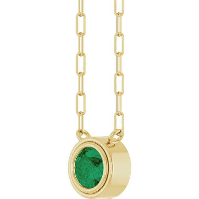 14K Yellow Or White Gold Round 18 In Polished Lab-Grown Gemstone Bezel-Set Necklace