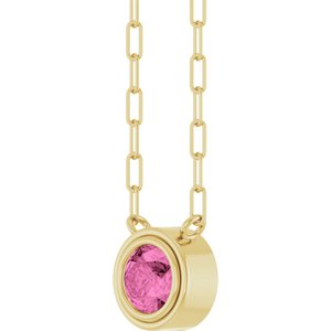 14K Yellow Gold Round 5 Mm Natural Pink Sapphire Bezel-Set Necklace, Length: 18 In