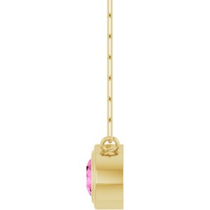14K Yellow Gold Round 5 Mm Natural Pink Sapphire Bezel-Set Necklace, Length: 18 In