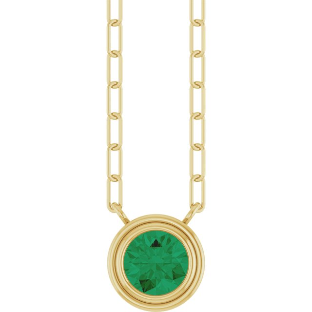14K Yellow Or White Gold Round 18 In Polished Lab-Grown Gemstone Bezel-Set Necklace