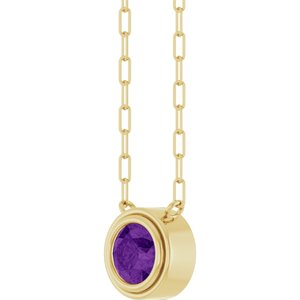 14K Yellow Gold Round 6 Mm Natural Amethyst Bezel-Set Necklace, Length: 18 In