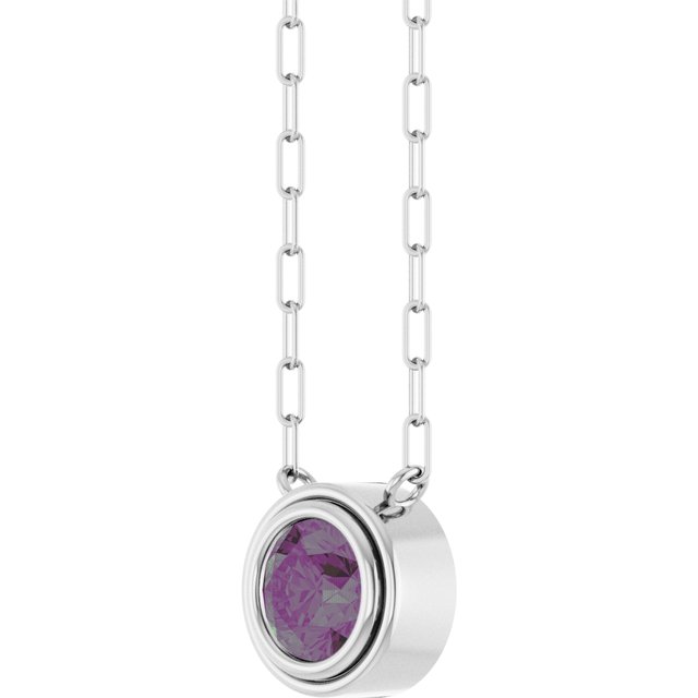 14K Yellow Or White Gold Round 18 In Polished Lab-Grown Gemstone Bezel-Set Necklace