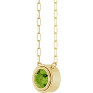 14K Yellow Gold Round 6 Mm Natural Peridot Bezel-Set Necklace, Length: 18 In