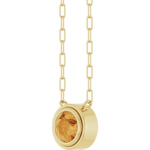 14K Yellow Gold Round 6 Mm Natural Citrine Bezel-Set Necklace, Length: 18 In