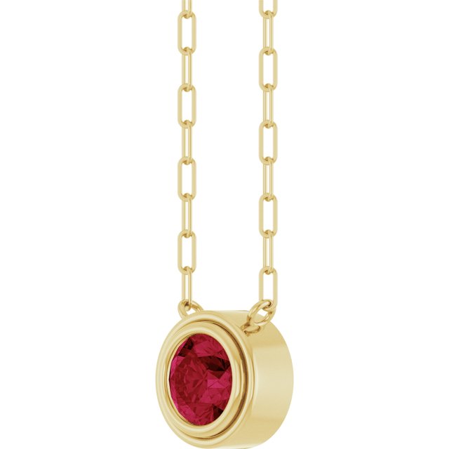 14K Yellow Or White Gold Round 18 In Polished Lab-Grown Gemstone Bezel-Set Necklace