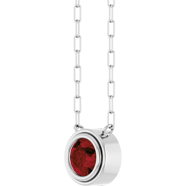 14K Yellow Or White Gold Or Sterling Silver Round 18 In Polished Natural Gemstone Bezel-Set Necklace