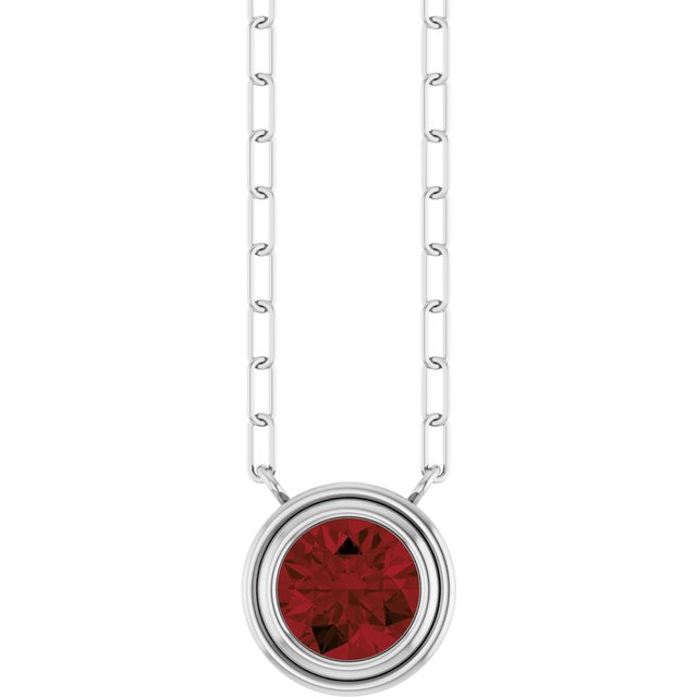 14K Yellow Or White Gold Or Sterling Silver Round 18 In Polished Natural Gemstone Bezel-Set Necklace