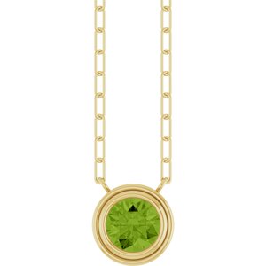 14K Yellow Gold Round 6 Mm Natural Peridot Bezel-Set Necklace, Length: 18 In