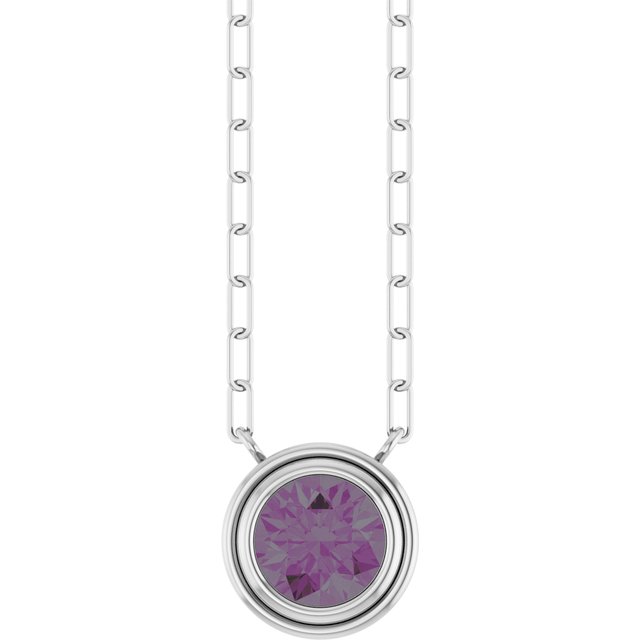 14K Yellow Or White Gold Round 18 In Polished Lab-Grown Gemstone Bezel-Set Necklace