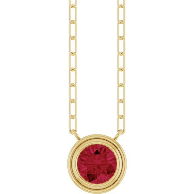 14K Yellow Or White Gold Round 18 In Polished Lab-Grown Gemstone Bezel-Set Necklace