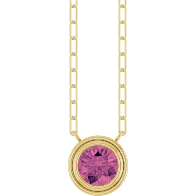 14K Yellow Or White Gold Or Sterling Silver Round 18 In Polished Natural Gemstone Bezel-Set Necklace