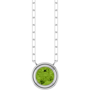 Sterling Silver Round 6 Mm Natural Peridot Bezel-Set Necklace, Length: 18 In