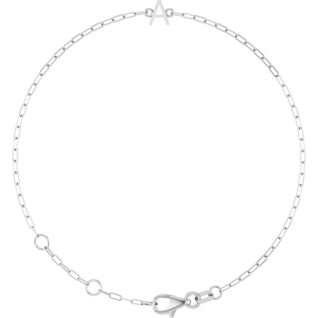 14K Yellow Or White Gold Or Sterling Silver Polished Sans Serif Initial 6.5-7.5 In Bracelet