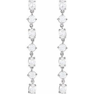 14K White Gold Oval 3.2 X 2.3 Mm 1 1/5 Ctw Lab-Grown Diamond 7-Stone Dangle Earrings