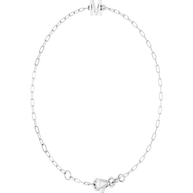 14K Yellow Or White Gold Or Sterling Silver Polished Sans Serif Initial 6.5-7.5 In Bracelet