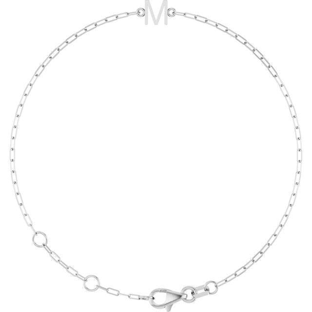 14K Yellow Or White Gold Or Sterling Silver Polished Sans Serif Initial 6.5-7.5 In Bracelet