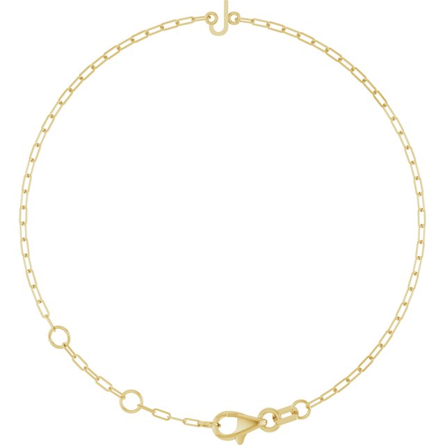 14K Yellow Or White Gold Or Sterling Silver Polished Sans Serif Initial 6.5-7.5 In Bracelet