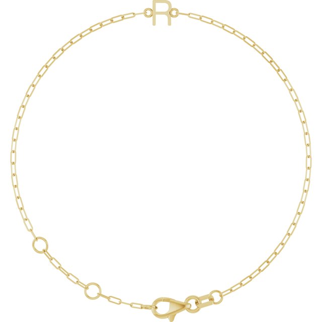 14K Yellow Or White Gold Or Sterling Silver Polished Sans Serif Initial 6.5-7.5 In Bracelet